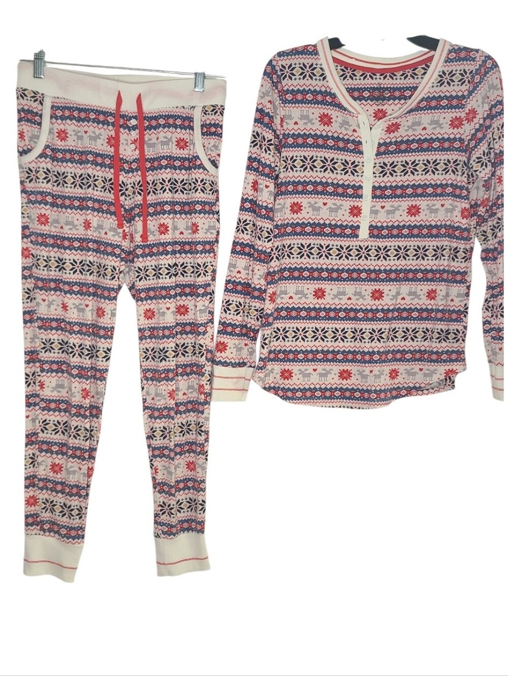 Cuddl Duds Fair Isle Moose Holiday Pajama Set Size S Red Blue White Cozy PJs